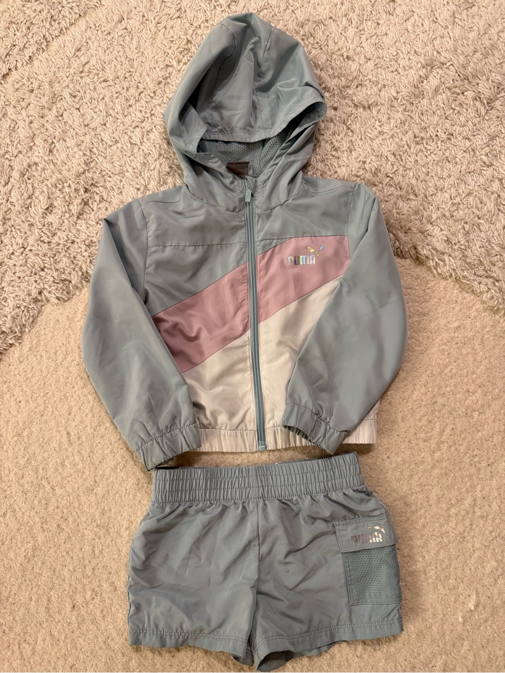 Puma Kids Light Blue, Pink & White Colorblock Windbreaker Set